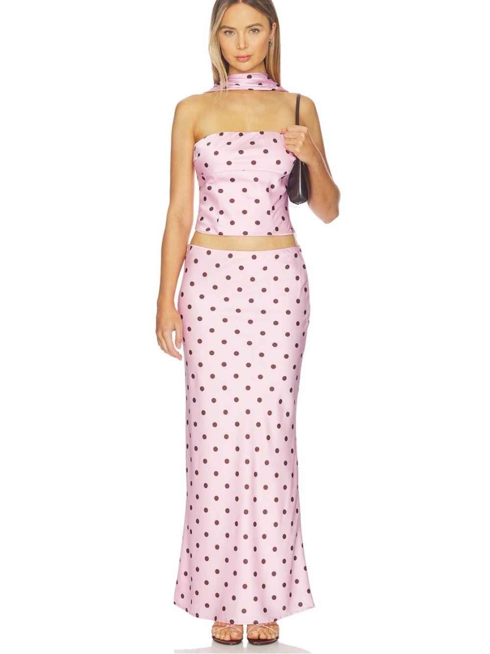Runaway the Label Blaine Maxi Skirt in Musk & Chocolate Polka Dot